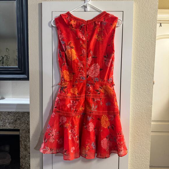 Finders Keepers Flicker Coral Red Floral Print Sleeveless Mini Dress Size Small - Picture 6 of 11
